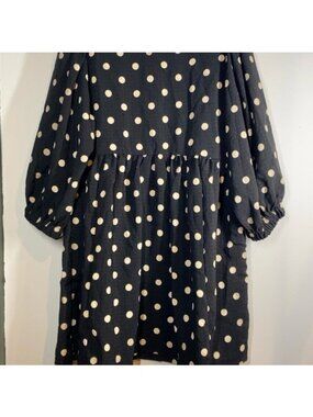 Blu Pepper Large Polka Dot Long Sleeve Black Dress With Cuffs & Back Keyhole
